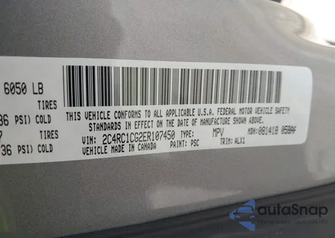 2014 Chrysler Town & Country Touring-L из США, поврежденный, VIN 2C4RC1CG2ER107450